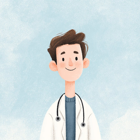 Illustration of a young male doctor on a grunge background.の素材