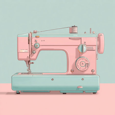 Modern sewing machine in pastel colors. 3d render illustration.の素材