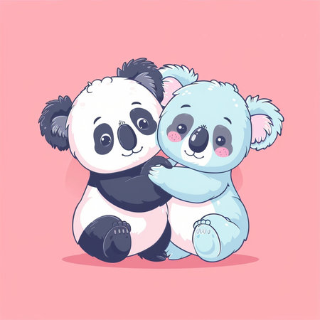 Cute cartoon panda and koala bear. Vector illustration.の素材