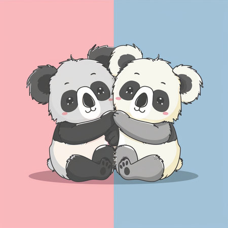 Cute panda couple. Vector illustration of a cartoon character.の素材