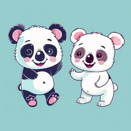 Cute cartoon panda bear and panda bear vector illustration.の素材