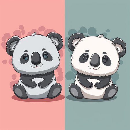 Cute cartoon panda bear and panda bear. Vector illustrationの素材