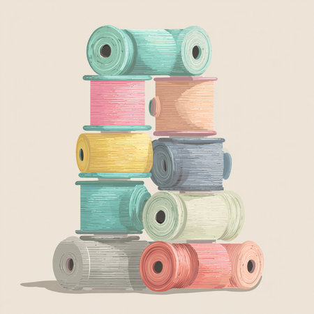 Rolls of colorful threads for embroidery. Vector illustration.の素材