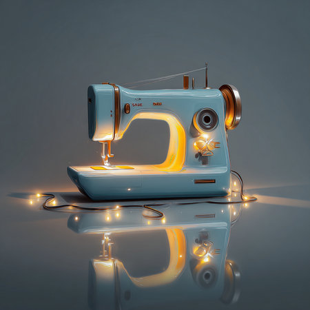 Sewing machine on a gray background. 3D illustrations.の素材