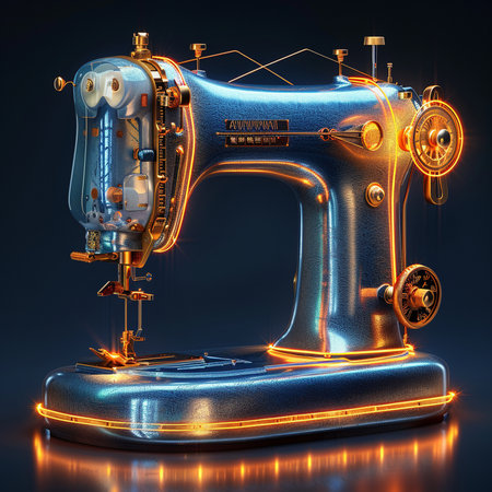Sewing machine. 3d illustration on a dark background.の素材