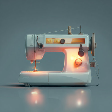 Modern sewing machine on a gray background. 3D Rendering.の素材