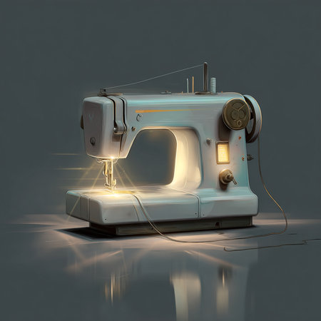 Sewing machine on a gray background. 3d rendering.の素材