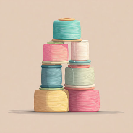 Spools of thread on a colored background. 3d illustration.の素材