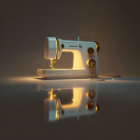 Sewing machine with reflection on the floor. 3D renderingの素材
