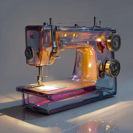 Sewing machine on a gray background. 3D rendering.の素材