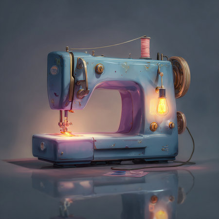 Sewing machine on a gray background. 3d rendering.の素材