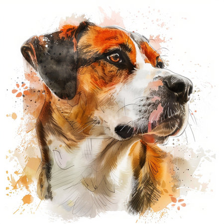 Portrait of a beagle dog. Digital watercolor painting.の素材