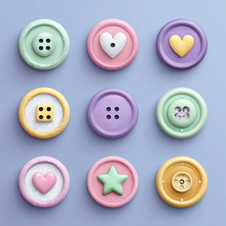 Colorful buttons on a blue background. Top view. Flat lay.の素材