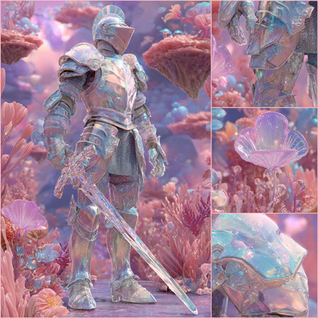 3D Illustration of a Fantasy Knight with a sword in his handの素材