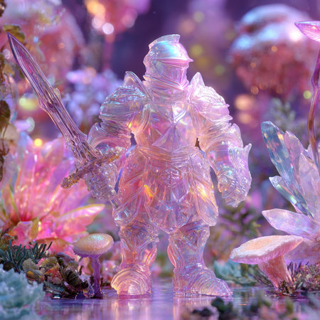 crystal figurine of a soldier with a sword in his handの素材