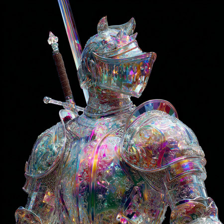 3D illustration of a fantasy knight with a sword and armor.の素材