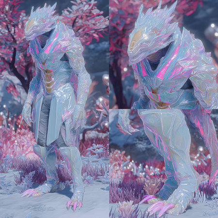 3D rendering of a female alien in a fantasy forest environment.の素材