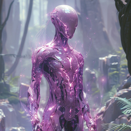 3d rendering of a futuristic female figure in a futuristic environment.の素材