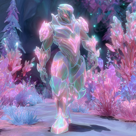 3D rendering of a female figure in a fantasy forest environment.の素材