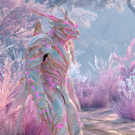 3D rendering of a fantasy alien woman in a fantasy forest.の素材