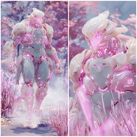 3d illustration of fairy tale unicorn in winter forest with pink flowers.の素材