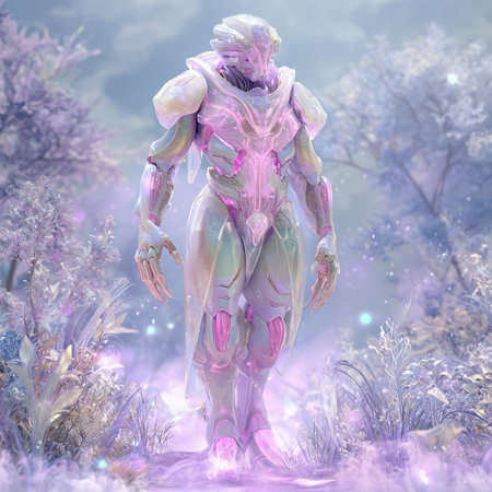 3D rendering of a female alien in a winter forest with snowの素材