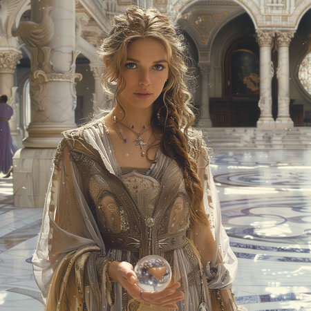 Beautiful young woman in medieval dress with glass of wine in Veniceの素材