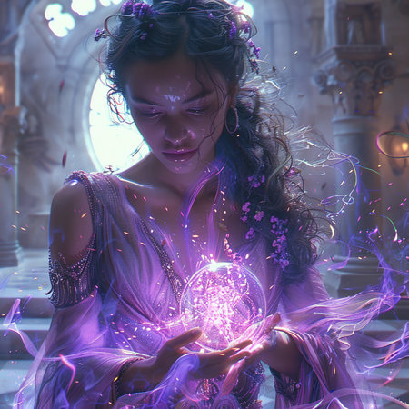 beautiful girl with magic ball in her hands, magic and fairyの素材