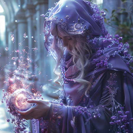 A portrait of a beautiful woman in a carnival costume with a burning candleの素材