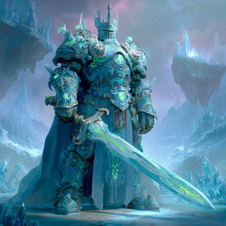 3D rendering of a fantasy warrior with a sword in his handsの素材