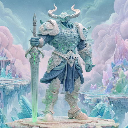 3d render of a fantasy knight with a sword in his handの素材