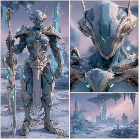 3D rendering of a fantasy alien in a futuristic space setting.の素材