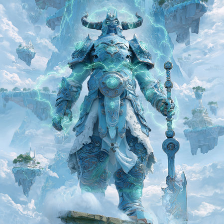 Ganesha statue on blue sky background. 3D illustrations.の素材