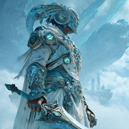 3D rendering of a fantasy alien warrior with a sword in his handの素材