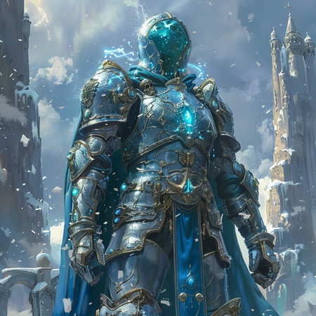 Knight in front of the Tower of London. 3D illustrations.の素材