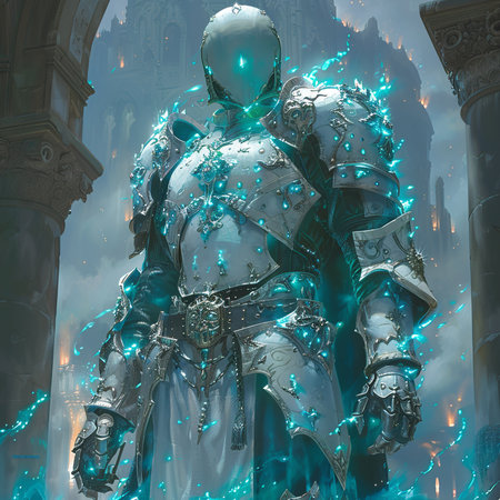 Knight in armor on the background of the city. 3d illustrationの素材