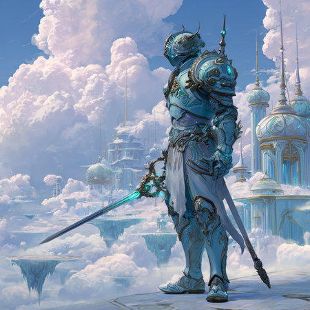 Futuristic warrior with a sword in his hand. 3D renderingの素材