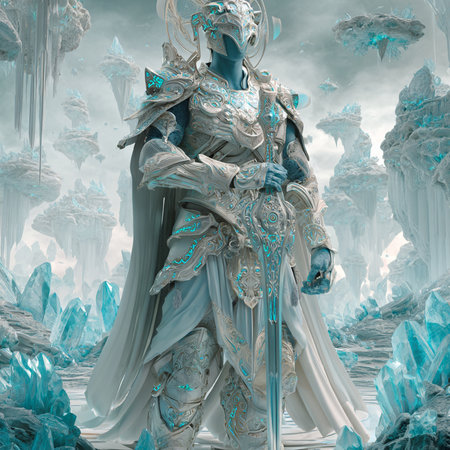 3D rendering of a fantasy alien woman in a snowy landscape.の素材