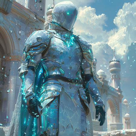 Statue of a medieval knight on the background of the mosque.の素材