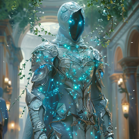 3D Illustration of a Fantasy Figure in Front of a Wallの素材