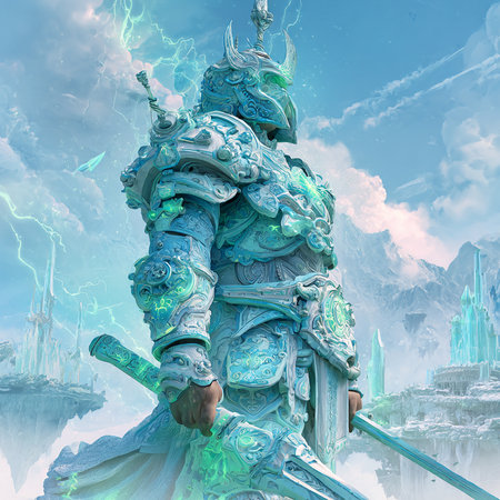 Giant statue in the sky. 3d illustration. Fantasy.の素材