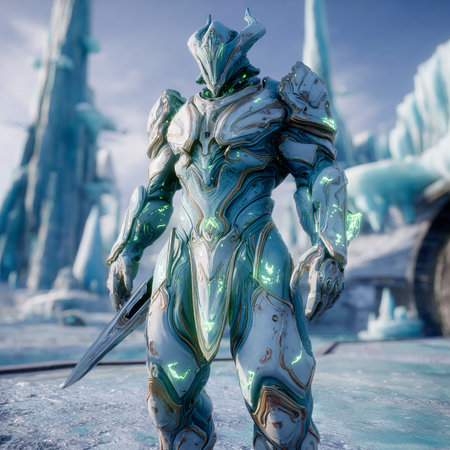 3D rendering of a fantasy alien in the ice and snow sceneの素材