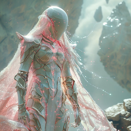 3D rendering of a female alien in a fantasy space scene.の素材