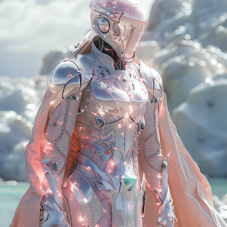 3D rendering of a female robot in an alien costume at the festivalの素材