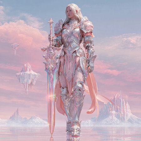 3D Illustration of a Fantasy Woman in a Fantasy Landscapeの素材