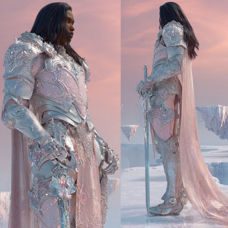 Fantasy and conceptual 3D illustration of a beautiful female knight.の素材