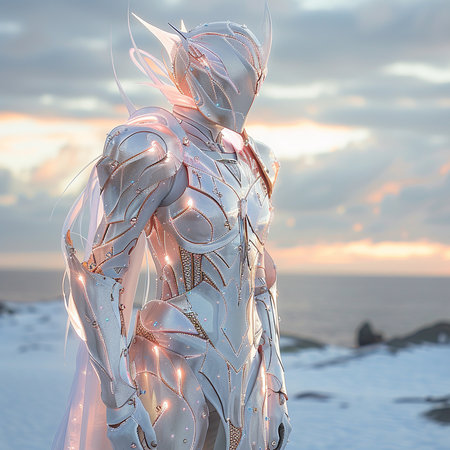 3D CG rendering of cyber woman with futuristic costume. High resolutionの素材