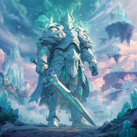 Fantasy landscape with a dragon in the sky, 3d illustrationの素材