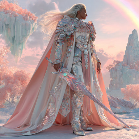 3D Illustration of a Fantasy Woman in a Winter Landscapeの素材