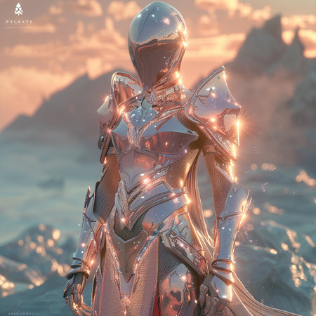 Futuristic female robot with glowing lights. 3D rendering.の素材